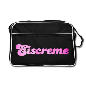 Eiscreme pink Erdbeereis Eis Fan Sommerzeit Urlaub - Retro Tasche - Schwarz/Weiß - Vorne