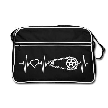 Heartbeat Bicycle Bicycle Chain Symbol Pulse Logo - Retro Bag - black/white - Front