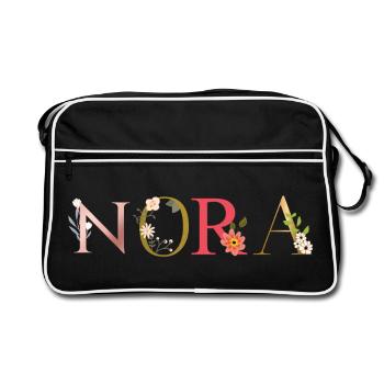 Nom NORA décoré de fleurs - Sac Retro - noir/blanc - Devant