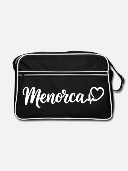 Menorca Herzschlag Spanien - Retro Tasche - Schwarz/Weiß - Vorne