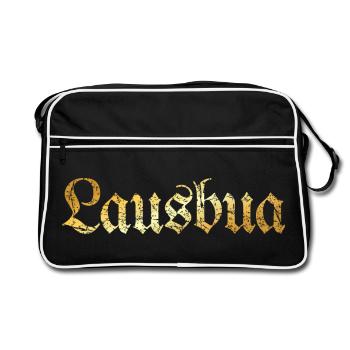 Lausbua (Goldgelb) Lausbube - Retro Tasche - Schwarz/Weiß - Vorne