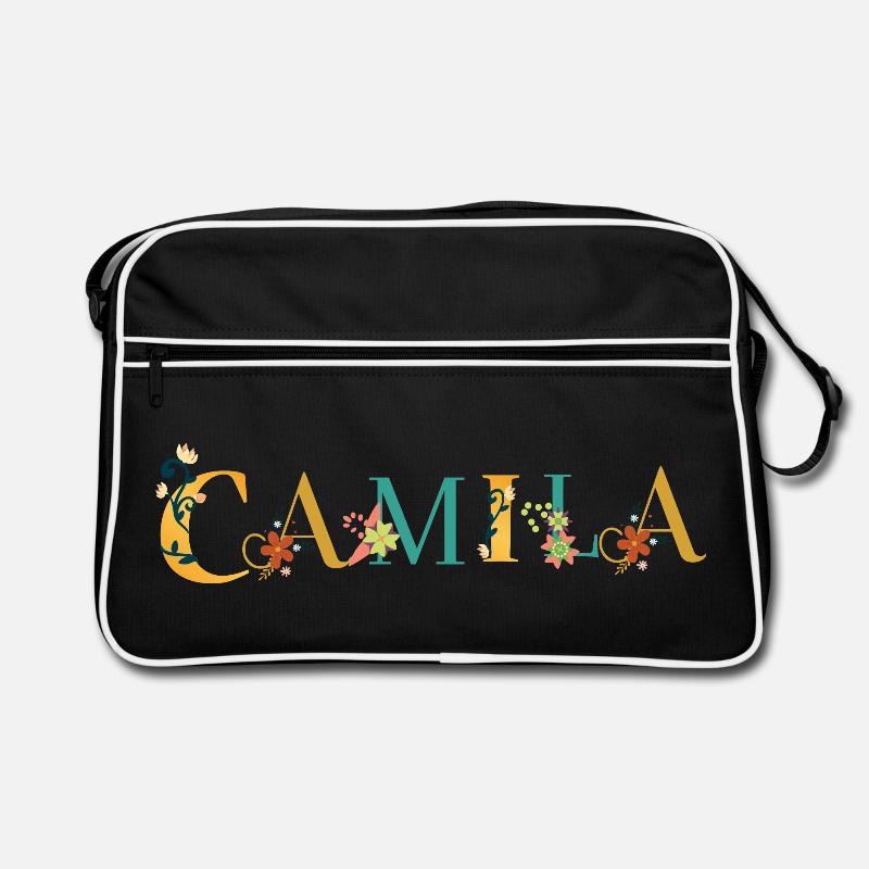 Art du nom CAMILA avec fleurs brodées Sac Retro