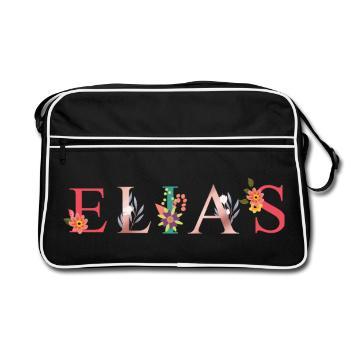 ELIAS Name Art With Flowers Embroidered - Retro Bag - black/white - Front