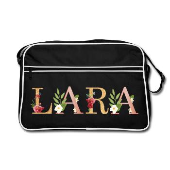 Art du nom LARA avec des fleurs brodées - Sac Retro - noir/blanc - Devant