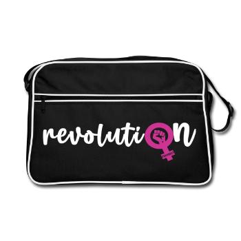 Revoluti♀n – Frauenpower - Retro Tasche - Schwarz/Weiß - Vorne