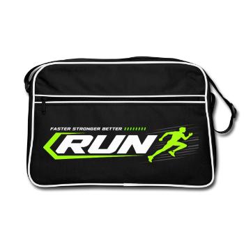 Neon Run Logo Sprint-Optik - Retro Tasche - Schwarz/Weiß - Vorne