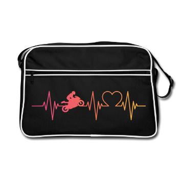 Motorrad Motorradfahren Herzschlag - Retro Tasche - Schwarz/Weiß - Vorne