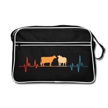 vache battement de coeur cadeau vaches  - Sac Retro - noir/blanc - Devant