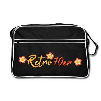 70er Jahre Blume Blüte - Retro Tasche - Schwarz/Weiß - Vorne