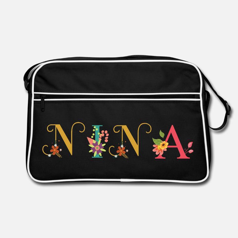 Art du nom NINA avec fleurs brodées Sac Retro