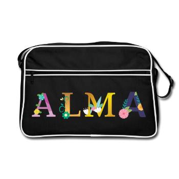 ALMA name decorated with flowers - Retro Bag - black/white - Front