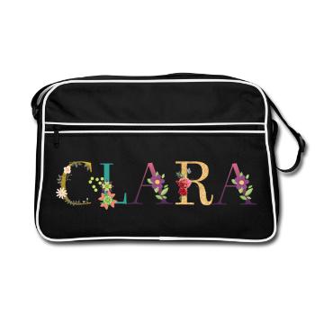 Le nom de CLARA est décoré de fleurs - Sac Retro - noir/blanc - Devant