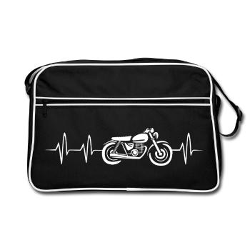 Moped heartbeat for motorcycle fans - caferacer icon - Retro Bag - black/white - Front