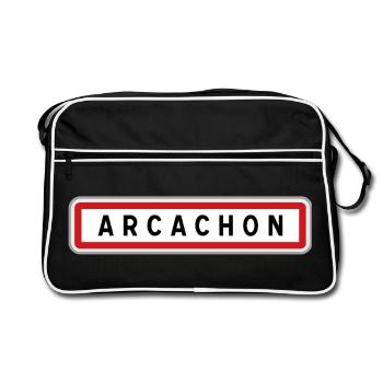 Panneau d'entrée de ville de Arcachon, Gironde - Sac Retro - noir/blanc - Devant