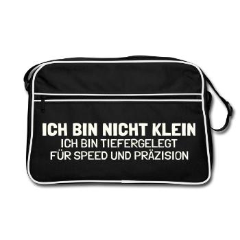 Nicht klein tiefergelegt Lustiger Spruch Tuning - Retro Tasche - Schwarz/Weiß - Vorne