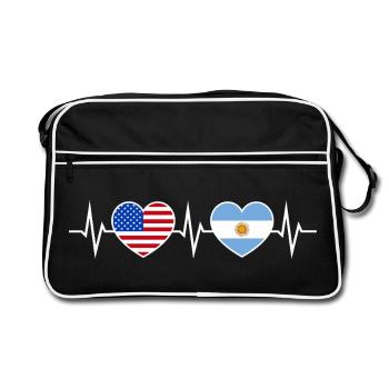 Argentina USA Heartbeat Love Friendship - Retro Bag - black/white - Front