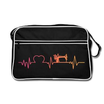 Sewing machine sunset heartbeat sewing - Retro Bag - black/white - Front