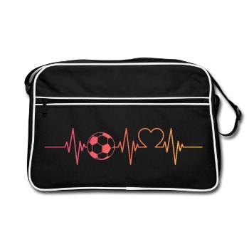 Fußballer Fußball Herzschlag Fußballspieler - Retro Tasche - Schwarz/Weiß - Vorne