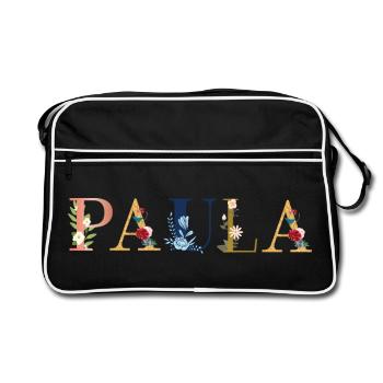 Art du nom PAULA avec fleurs brodées - Sac Retro - noir/blanc - Devant