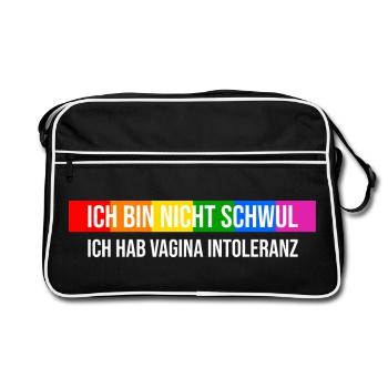 Nicht schwul sondern Vagina Intolerant - Retro Tasche - Schwarz/Weiß - Vorne