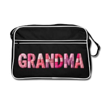 Grandmother Pink Plaid Letters Patchwork - Retro Bag - black/white - Front