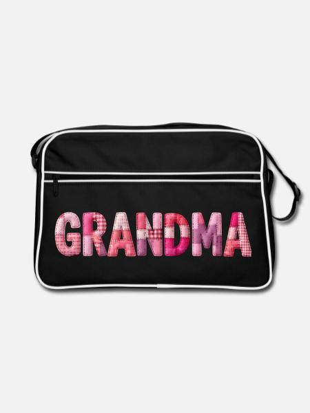 Grandmother Pink Plaid Letters Patchwork - Retro Bag - black/white - Front