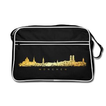 Münchener Skyline (Vintage/Goldgelb) München - Retro Tasche - Schwarz/Weiß - Vorne