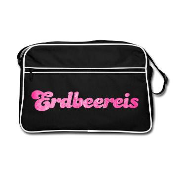 Erdbeereis Eis Fan Sommer Erdbeeren Erdbeer süß - Retro Tasche - Schwarz/Weiß - Vorne
