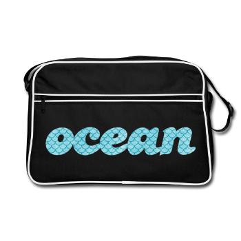 Ocean Ocean Fish Scales Sea Pattern Maritime Aqua - Retro Bag - black/white - Front
