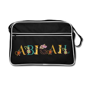 ABIGAIL Namenskunst mit Blumen gestickt - Retro Tasche - Schwarz/Weiß - Vorne