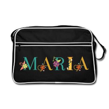 MARIA Name Art With Flowers Embroidered - Retro Bag - black/white - Front