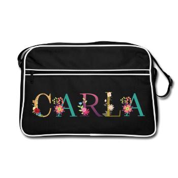 CARLA name adorned with flowers - Retro Bag - black/white - Front
