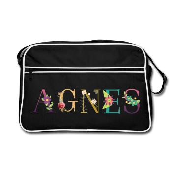 AGNES name decorated with flowers - Retro Bag - black/white - Front