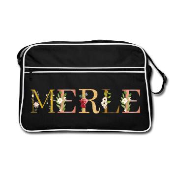 MERLE nom orné de fleurs - Sac Retro - noir/blanc - Devant