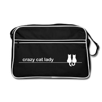 Lustige Katze Sprüche Crazy Cat Lady - Retro Tasche - Schwarz/Weiß - Vorne