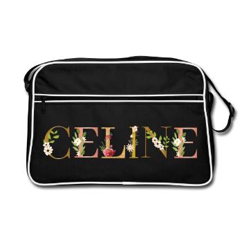 Prénom de Céline orné de fleurs - Sac Retro - noir/blanc - Devant