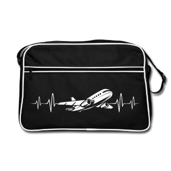 Flugzeug Herzschlag Symbol - Fliegen und Fliegerei - Retro Tasche - Schwarz/Weiß - Vorne