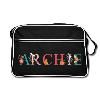 ARCHIE Name Art With Flowers Embroidered - Retro Bag - black/white - Front