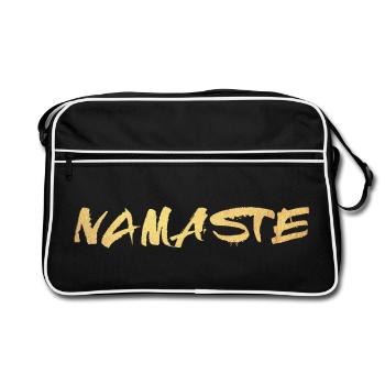 Yoga Namaste Gold Handwriting Deluxe Meditation om - Retro Bag - black/white - Front
