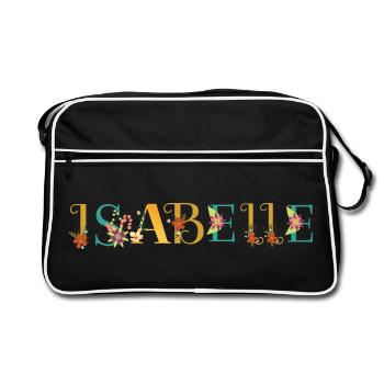 ISABELLE Name Art With Flowers Embroidered - Retro Bag - black/white - Front