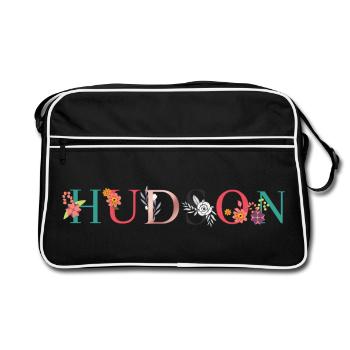 HUDSON Namenskunst mit gestickten Blumen - Retro Tasche - Schwarz/Weiß - Vorne