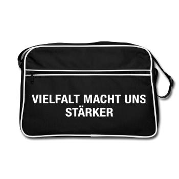 Diversity makes us stronger – clear stance - Retro Bag - black/white - Front