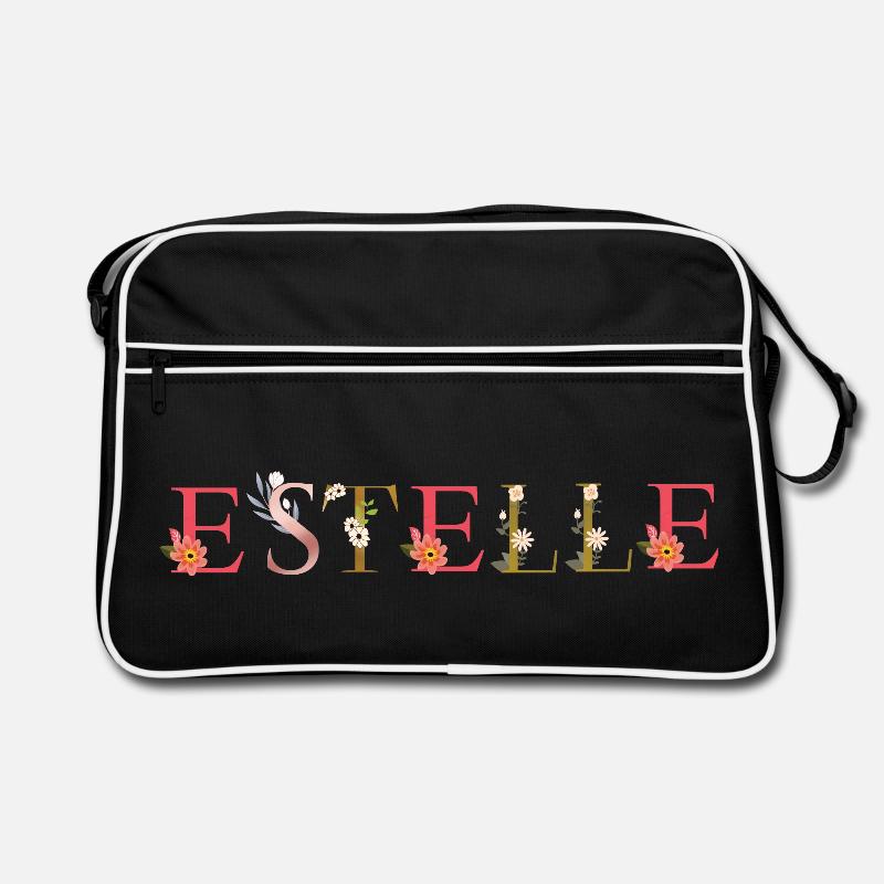 ESTELLE Name mit Blumen geschmückt - Retro Tasche - Schwarz/Weiß