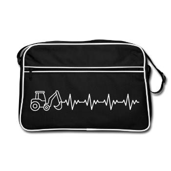 Excavator Excavator Excavator Driver ECG Heartbeat - Retro Bag - black/white - Front