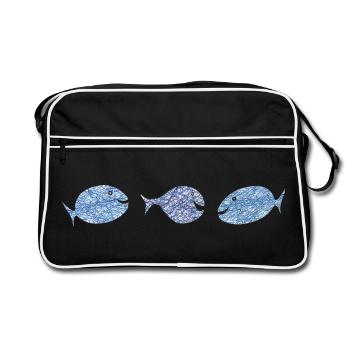 Scribblefisch Blau Muster Kulifisch - Retro Tasche - Schwarz/Weiß - Vorne