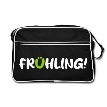 Frühling Saison Camping coole Quotes Comic Gesicht - Retro Tasche - Schwarz/Weiß - Vorne