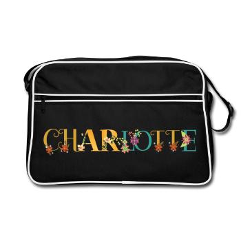 CHARLOTTE Prénom Art avec fleurs brodées - Sac Retro - noir/blanc - Devant