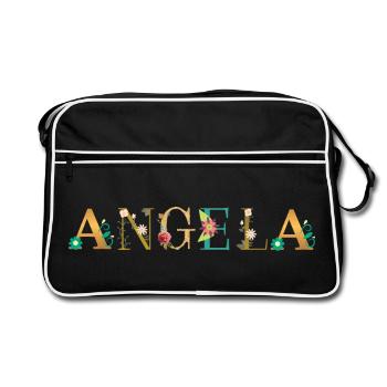 ANGELA Name mit Blumen geschmückt - Retro Tasche - Schwarz/Weiß - Vorne