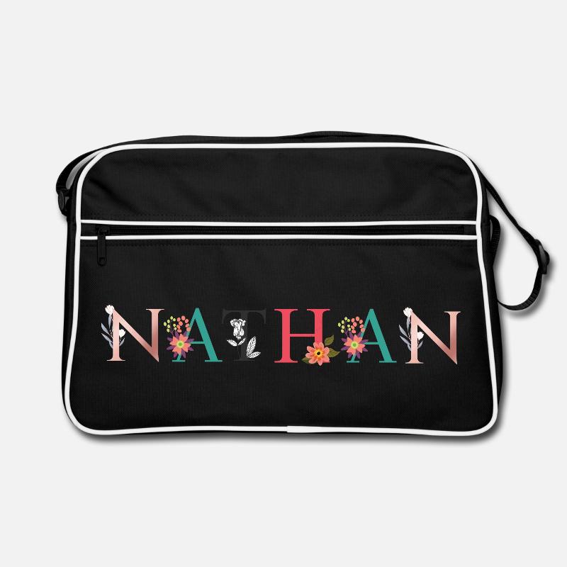 NATHAN Name Art With Flowers Embroidered Retro Bag