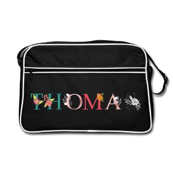 THOMAS ART DU NOM AVEC FLEURS BRODÉES - Sac Retro - noir/blanc - Devant